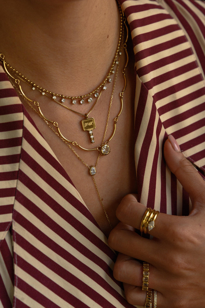 Slim gold chain necklaces with crystal detail from the Beads by Tara range