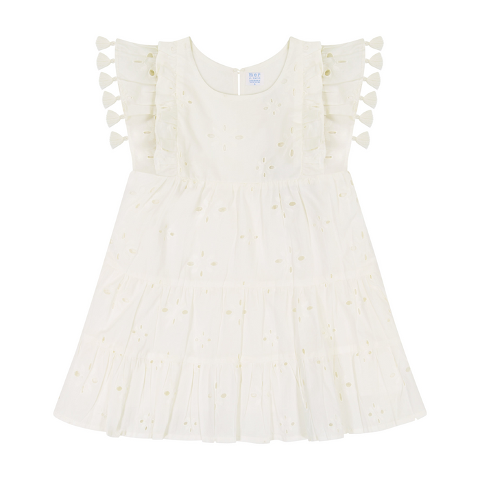Sophie Girl's Tassel Dress in White Eyelet - The Well Appointed House