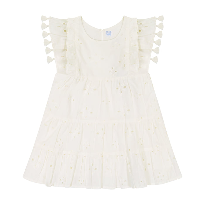 Sophie Girl's Tassel Dress in White Eyelet