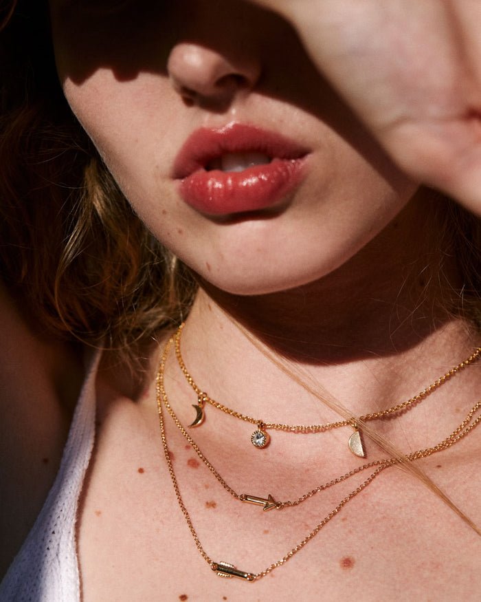 Bryan Anthonys Soul Sisters Best Friend Arrow Gold Necklace on model