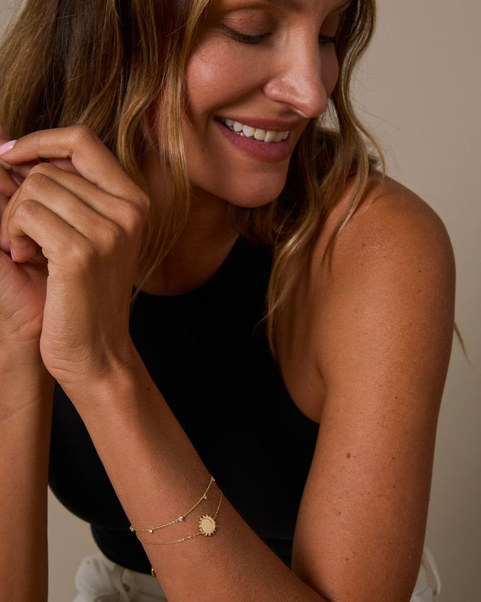 Bryan Anthonys Squad Dainty Bracelet on Model in Gold