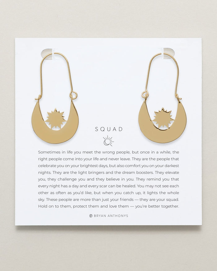 Squad Hoop Earrings on card in 14k gold finish