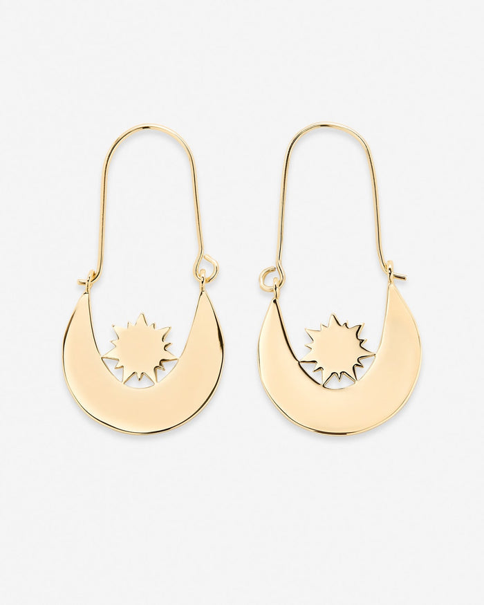 Squad Metal Hoops Gold Moon and Sun Earrings