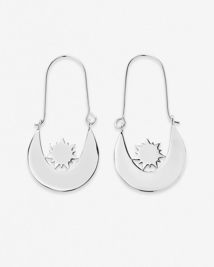Squad Metal Hoops Silver Moon and Sun Earrings
