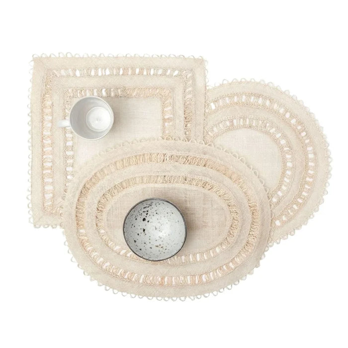 Square Crocheted Bleached Abaca Woven Placemats - Placemats & Napkin Rings - The Well Appointed House