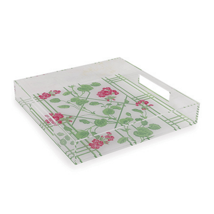 Square Geranium Trellis Lucite Tray - Decorative Trays - The Well Appointed House
