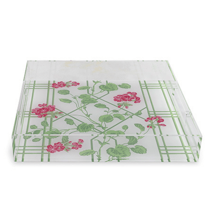 Square Geranium Trellis Lucite Tray - Decorative Trays - The Well Appointed House