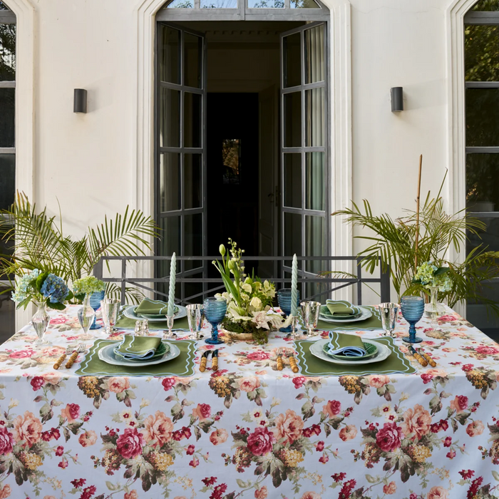 Square Green Linen Placemat With Light Blue Trim - The Well Appointed House