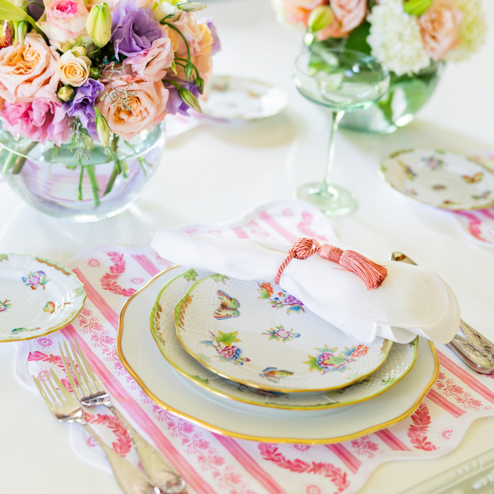 Square Scalloped Placemat, Boxwood Garden - Rose - The Well Appointed House
