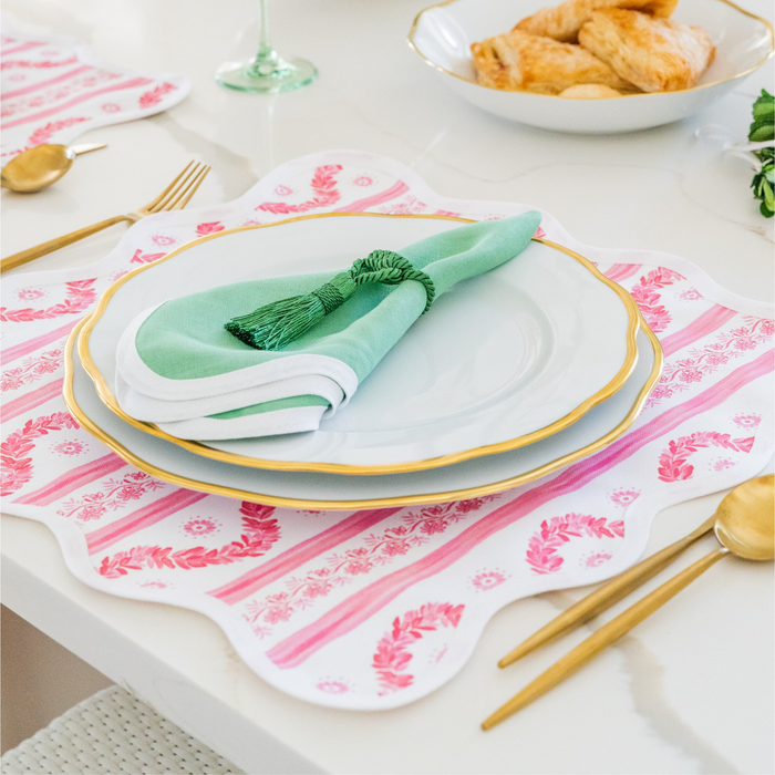 Square Scalloped Placemat, Boxwood Garden - Rose - The Well Appointed House