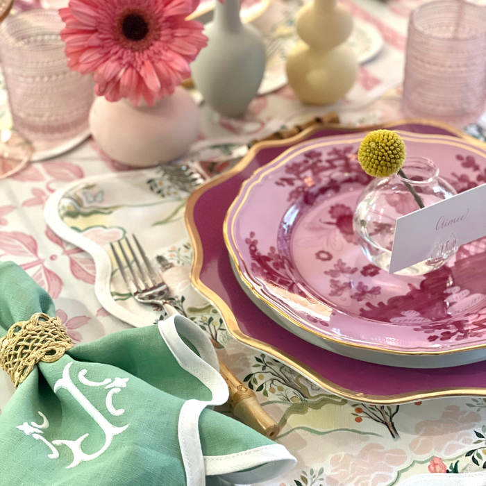 Square Scalloped Placemat, Pink Pagoda - The Well Appointed House