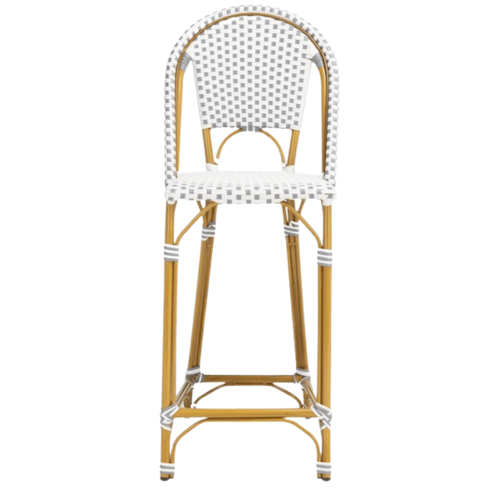 Stackable White and Grey PE Wicker & Aluminum Outdoor Bar Stool - Bar & Counter Stools -  The Well Appointed House