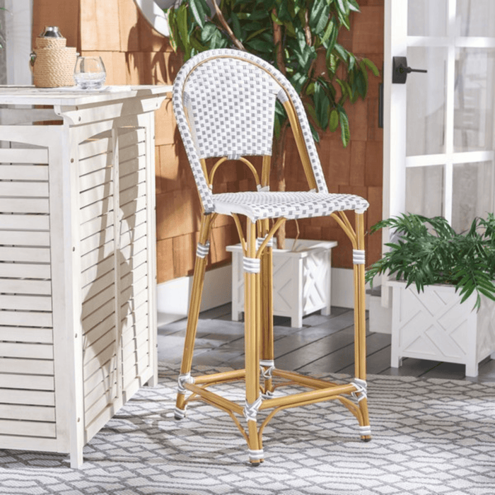 Stackable White and Grey PE Wicker & Aluminum Outdoor Bar Stool - Bar & Counter Stools -  The Well Appointed House