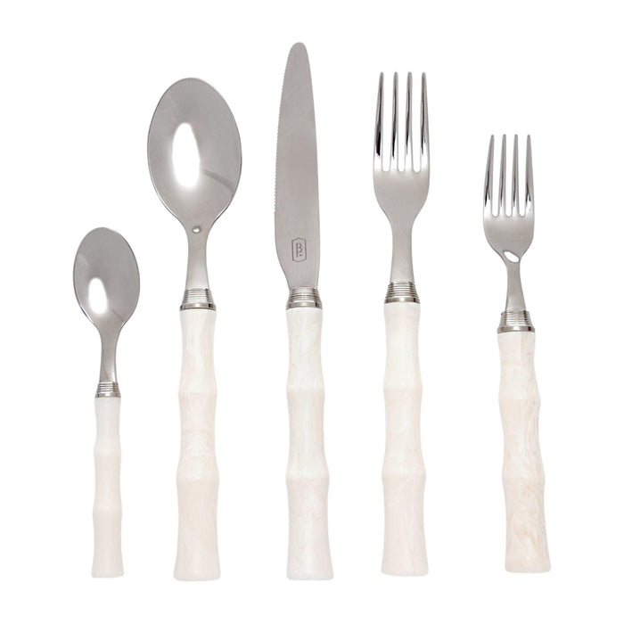 Stainless Steel and Faux Ivory Five Piece Flatware Set - Flatware - The Well Appointed House