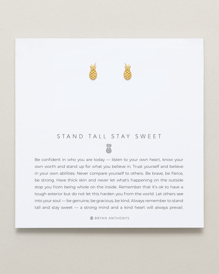 Bryan Anthonys Stand Tall Stay Sweet Gold Stud Earrings on card