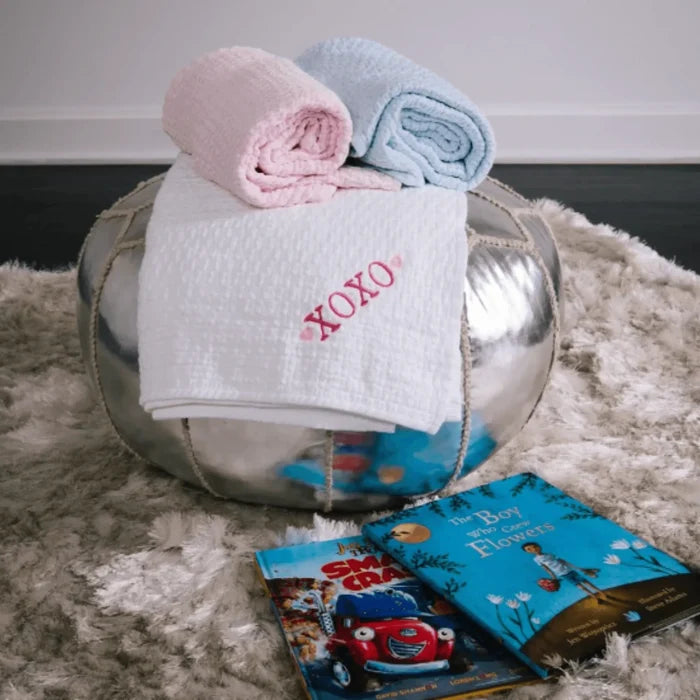 Stonewashed Basket Weave Baby Blanket with Binding - Baby Gifts - The Well Appointed House