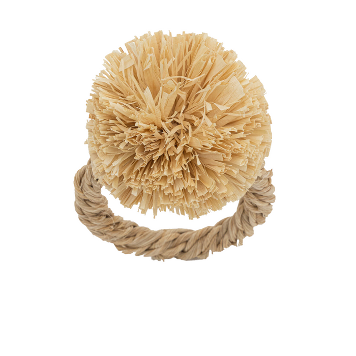 Straw Pompom Napkin Rings, Natural, Set of Four - The Well Appointed House