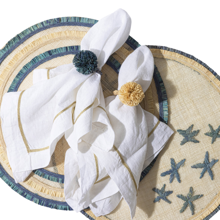 Straw Pompom Napkin Rings, Natural, Set of Four - The Well Appointed House