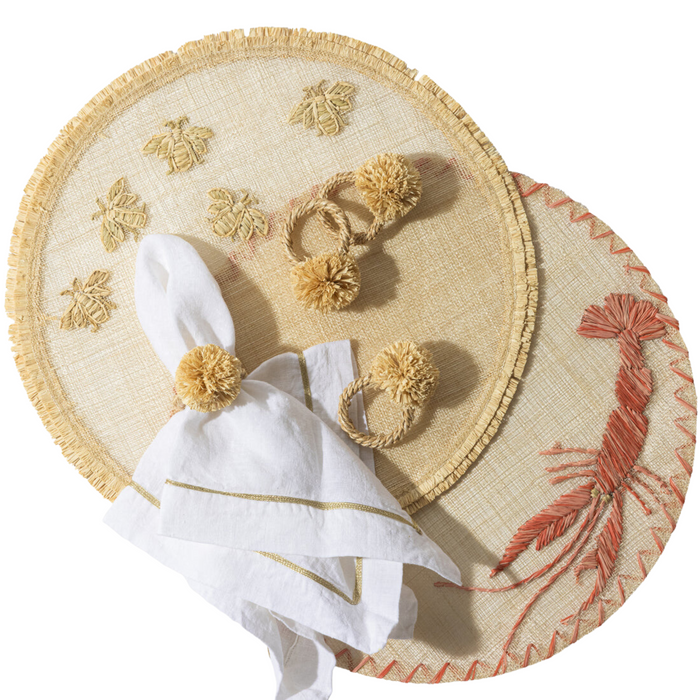 Straw Pompom Napkin Rings, Natural, Set of Four - The Well Appointed House