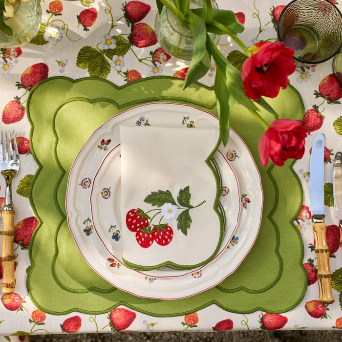 Strawberry Embroidered Placemat & Napkin Set - The Well Appointed House