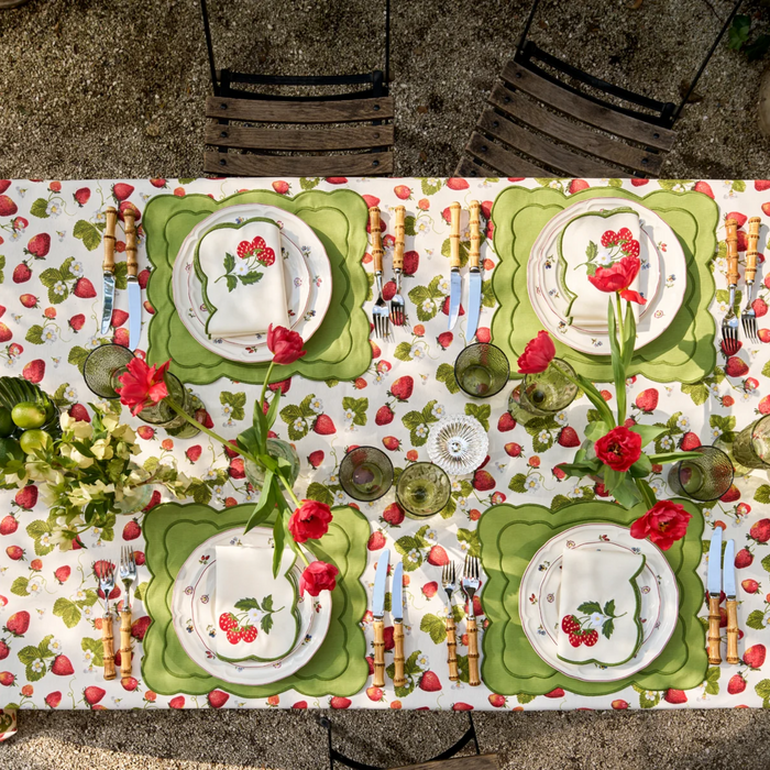 Strawberry Embroidered Placemat & Napkin Set - The Well Appointed House