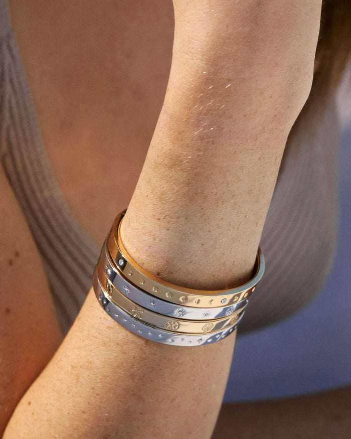 Bryan Anthonys Strength Silver Hinged Bracelet with Crystals On Model