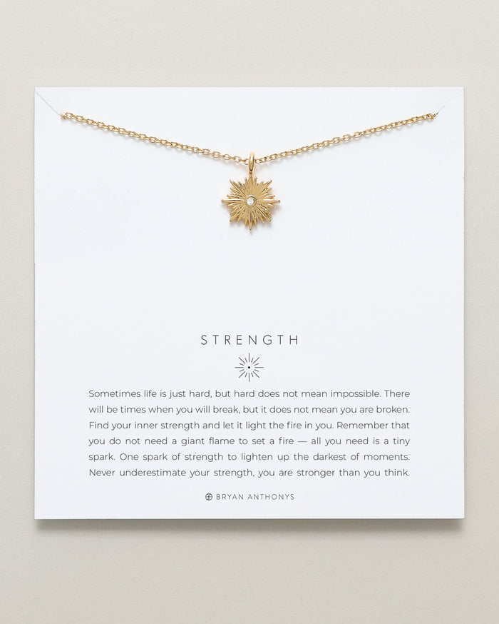 Bryan Anthonys dainty Strength spark necklace 14k gold