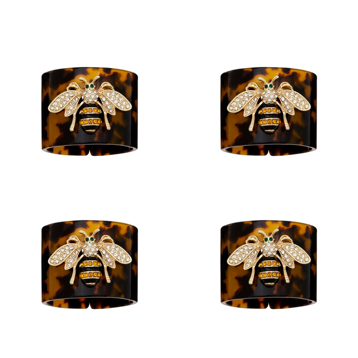 Stripey Bee Resin Napkin Rings, Tortoiseshell, Set of Four - The Well Appointed House
