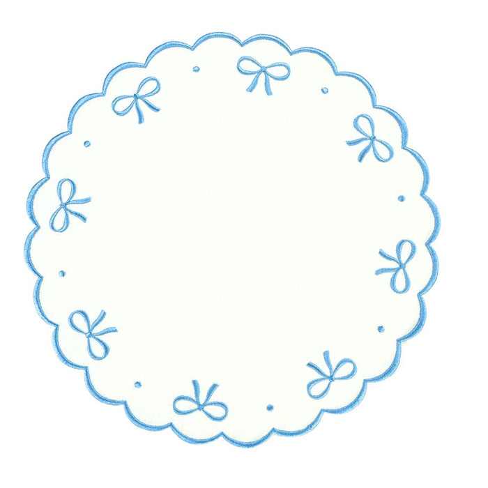 Studio Collection: Juliet Bows Placemats in Linen in White/Blue (Set of 4) - The Well Appointed House