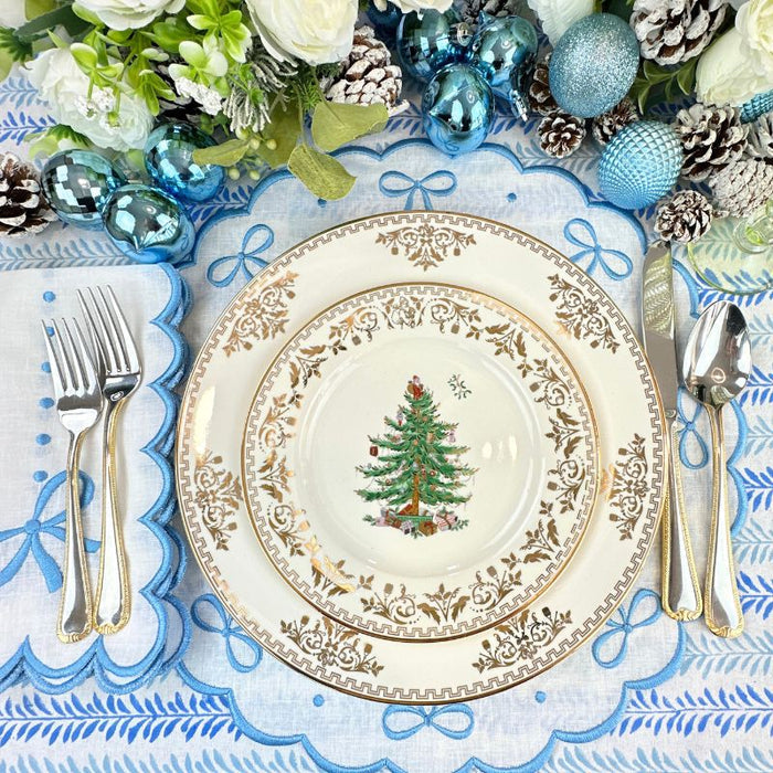 Studio Collection: Juliet Bows Placemats in Linen in White/Blue (Set of 4) - The Well Appointed House