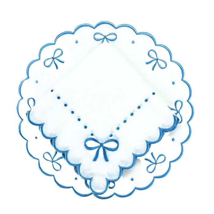 Studio Collection: Juliet Bows Placemats in Linen in White/Blue (Set of 4) - The Well Appointed House