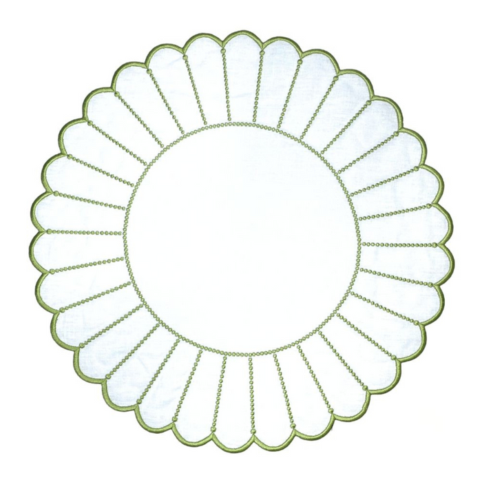 Studio Collection Linen Pippa Placemat in White/Green, Set of 4 - The Well Appointed House