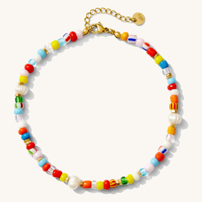 Summer Love gemstone anklet strung with a mix of handpicked colorful beads