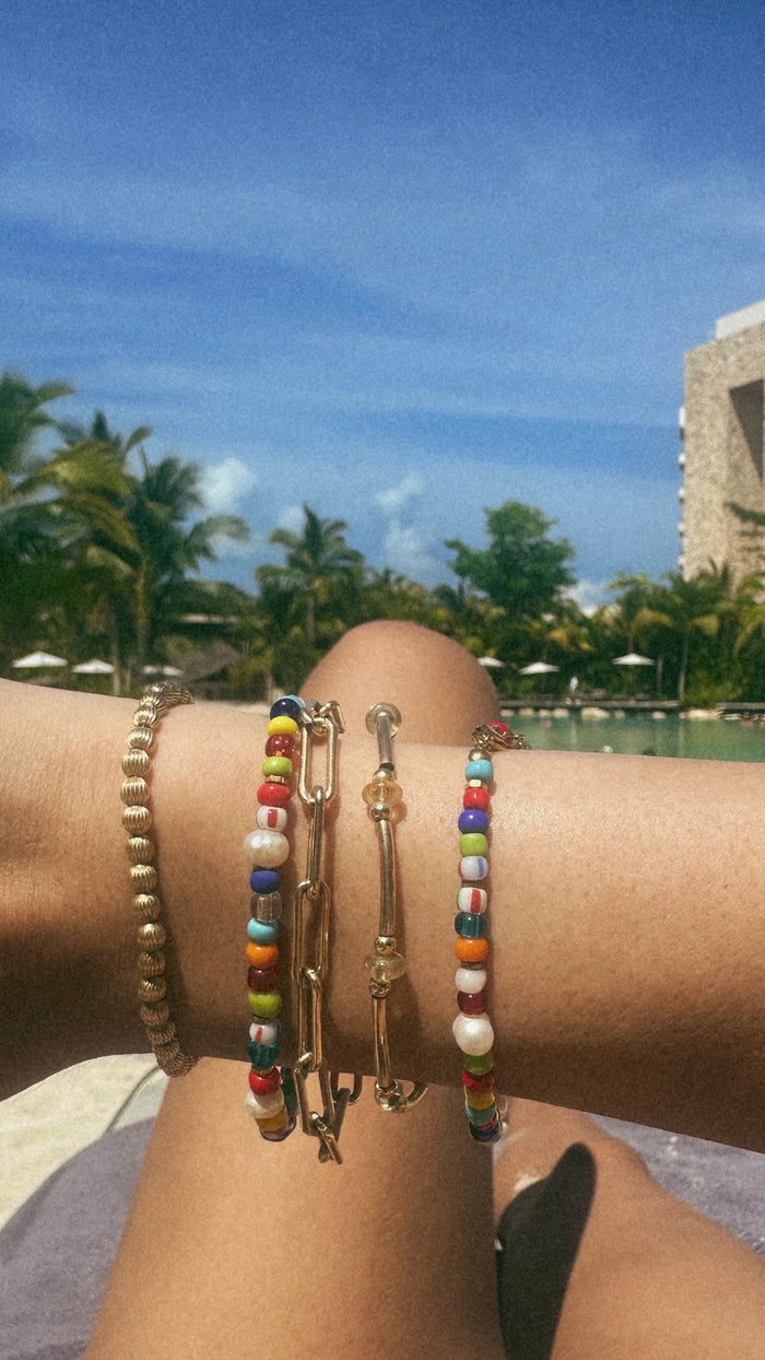 Summer Love gemstone bracelet strung with a mix of handpicked colorful beads