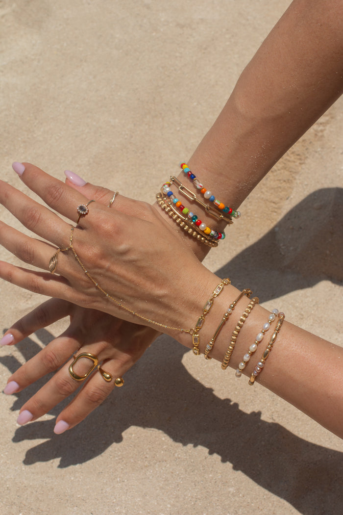 The Summer Love bracelet, a bright gemstone bead design for summer stacking