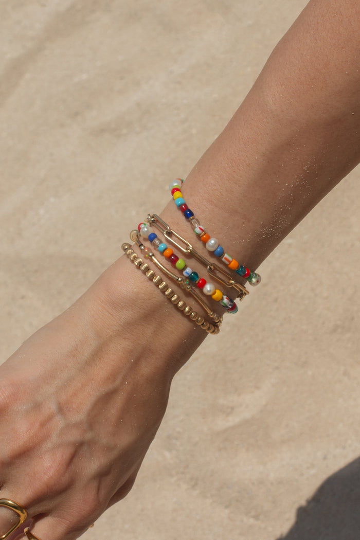 Close view of the multicolored gemstone beads on the Summer Love bracelet