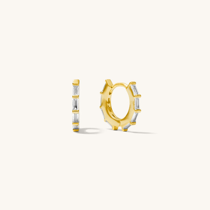 Sydney emerald cut white topaz hoop earrings in 14k gold vermeil