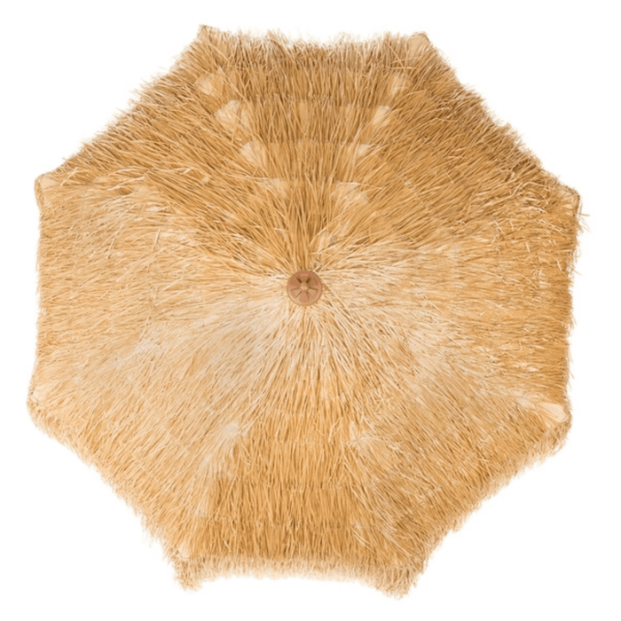 Tan Tropical Tiki Outdoor Crank Umbrella With Fringe - Outdoor Umbrellas - The Well Appointed House