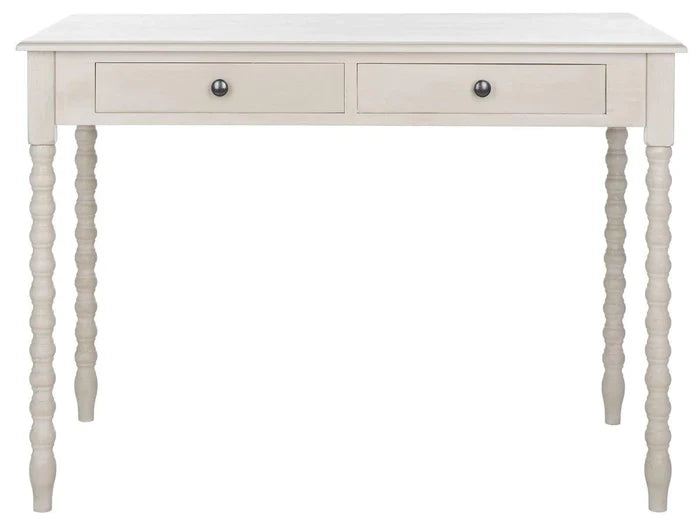 Taupe Two Drawer Desk With Ball-Turned Legs - Desks & Desk Chairs - The Well Appointed House