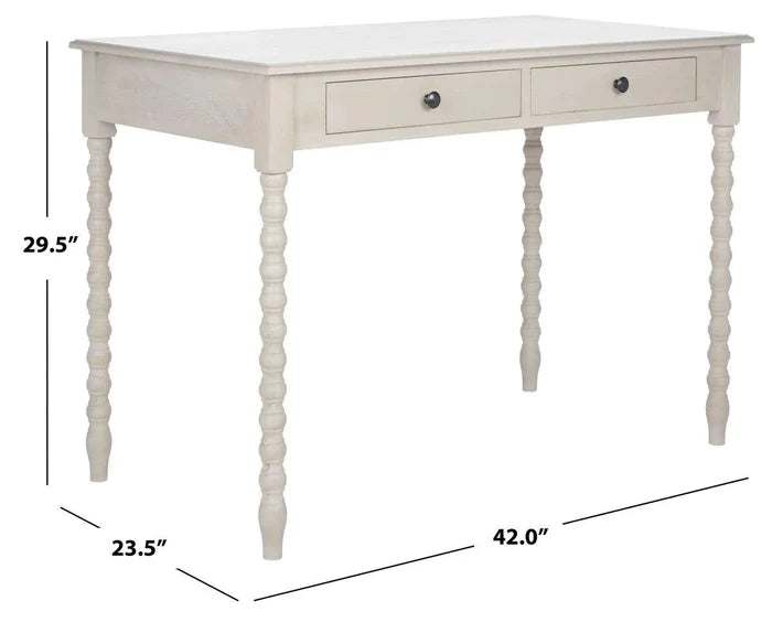 Taupe Two Drawer Desk With Ball-Turned Legs - Desks & Desk Chairs - The Well Appointed House