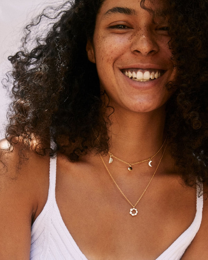 Bryan Anthonys Teacher Gold Necklace with Crystals on model