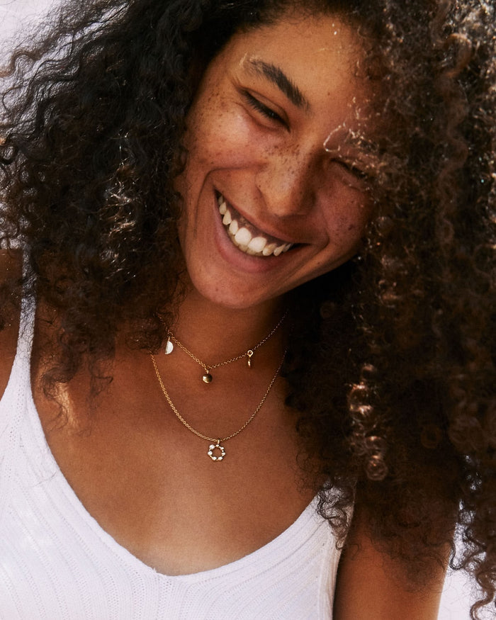Bryan Anthonys Teacher Gold Necklace with Crystals on model