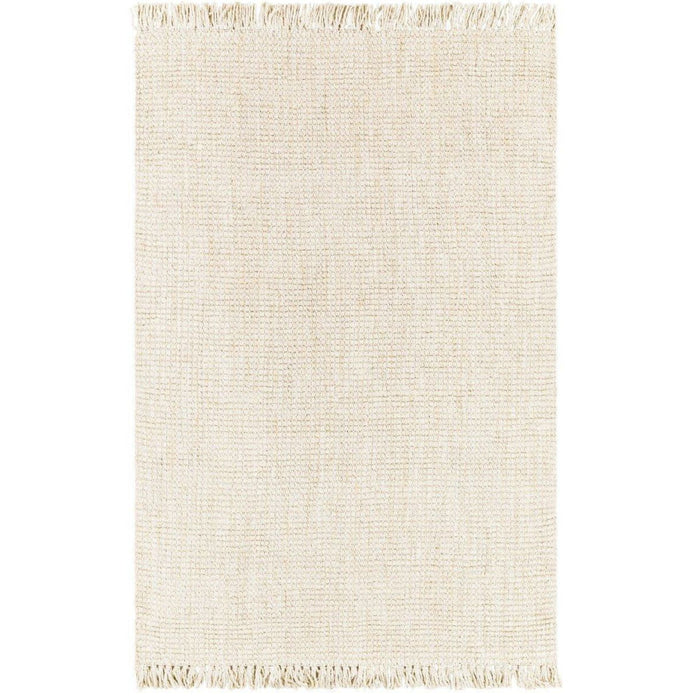 Textured Cream Hand Woven Jute Fringe Rug