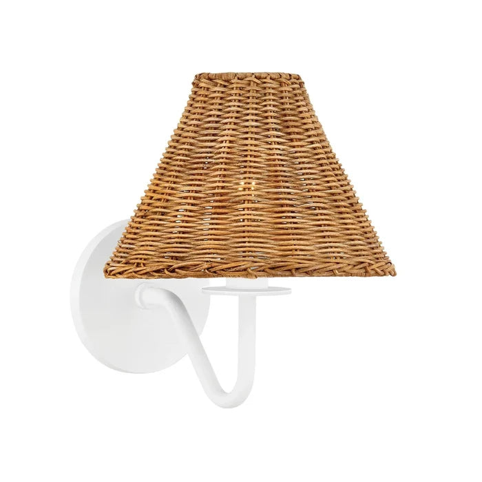 Textured White Issa Wall Sconce With Woven Rattan Shade - Sconces - The Well Appointed House