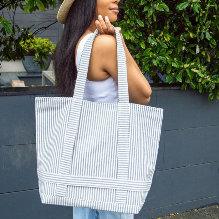 The Original Canvas Traveler Bag- Navy Stripe - The Well Appointed House