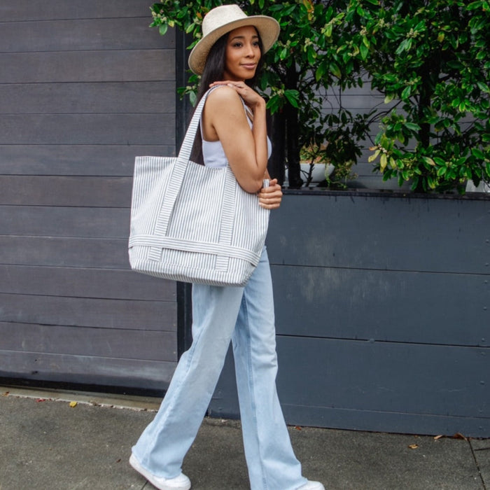 The Original Canvas Traveler Bag- Navy Stripe - The Well Appointed House