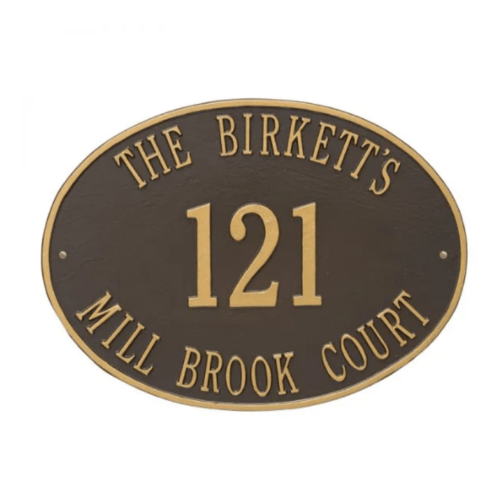 Three Line Hawthorne Personalized Address Oval Estate Wall Plaque - Available in Multiple Finishes - Address Signs & Mailboxes - The Well Appointed House