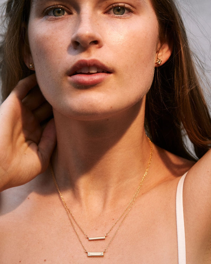 Bryan Anthonys Through Thick and Thin Gold Necklace Set with Crystals on model