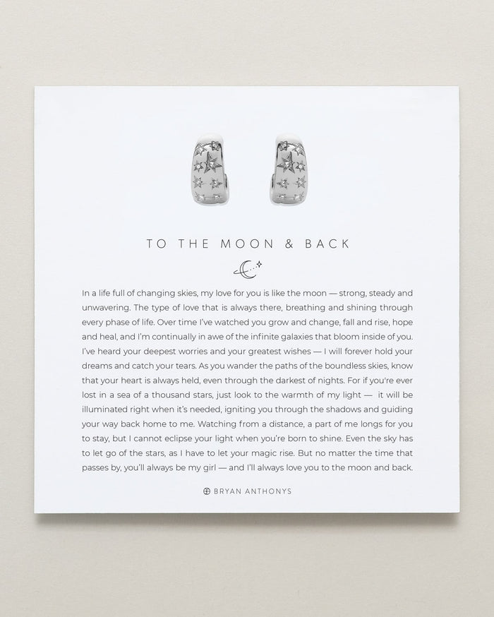 To the Moon and Back Hoop Earrings on card