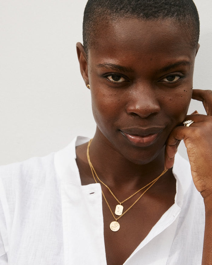 Bryan Anthonys To The Moon and Back Gold Necklace with Crystal on model